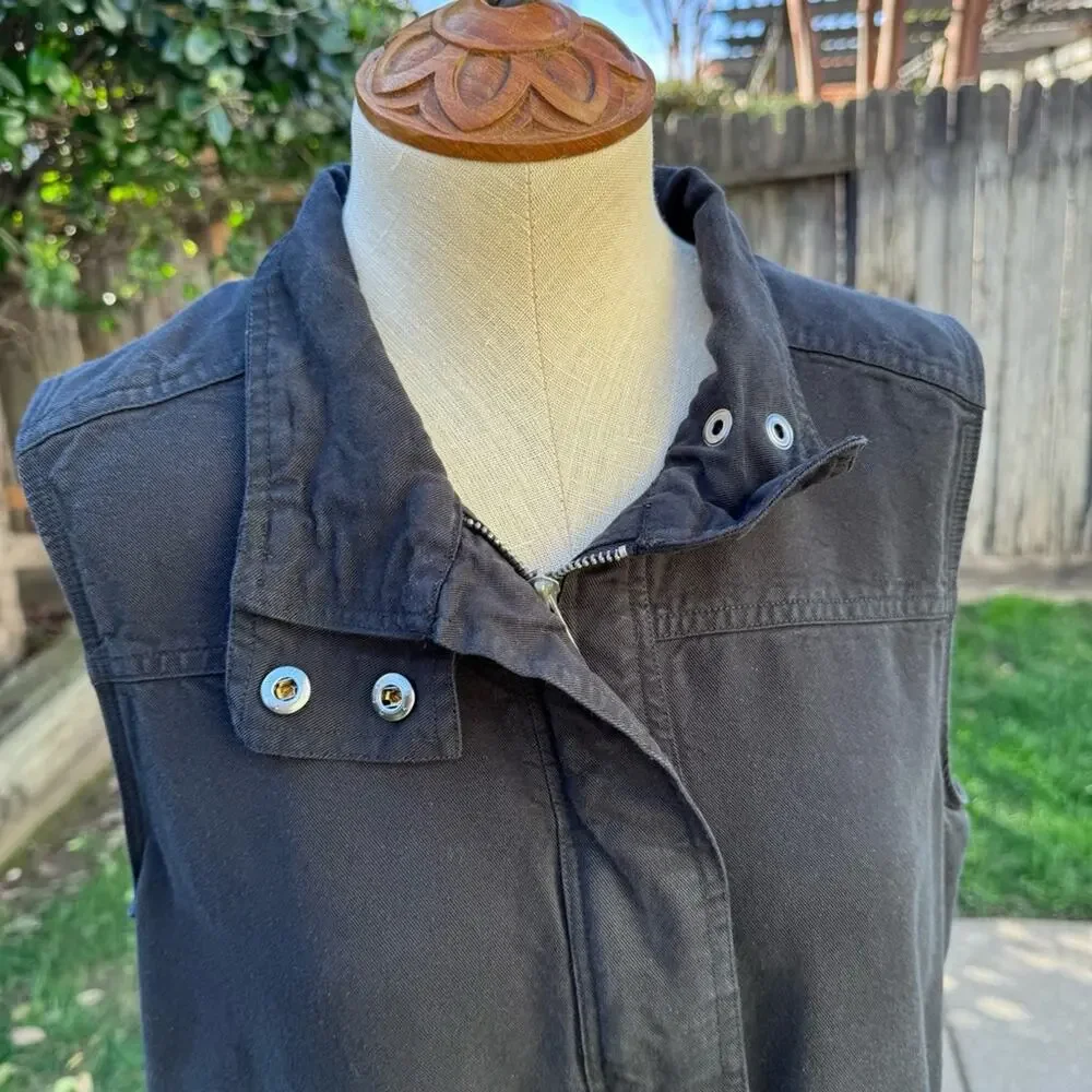 AnyBody Cargo Vest with Pockets Black Sleeveless Zip Jacket Women's Medium